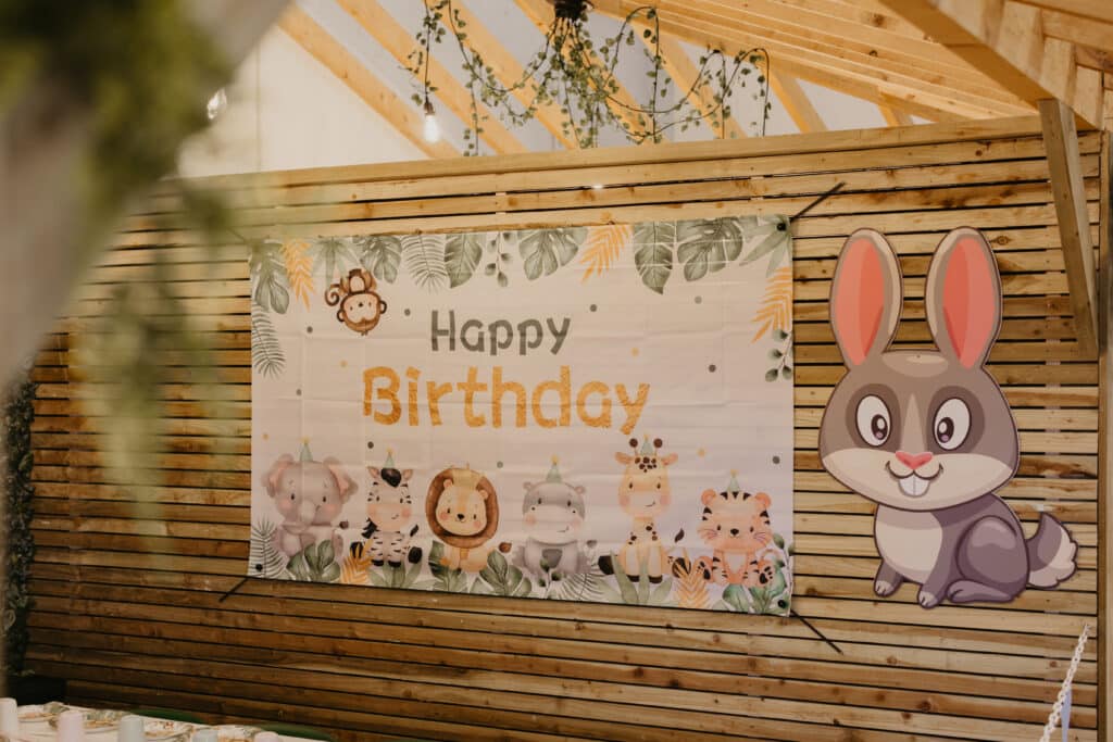 Decorated birthday party hut at Tree House Soft Play