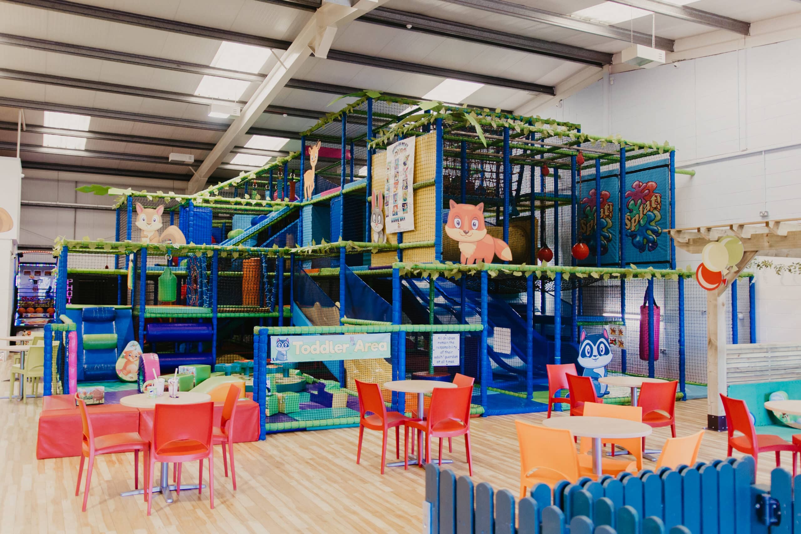 Interior of Tree House Soft Play Centre showing the multi-level play frame and toddler area