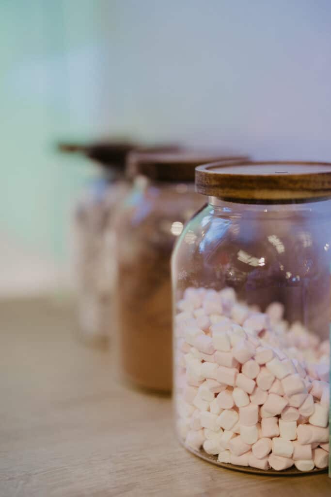Jars of marshmallows in the Tree House café